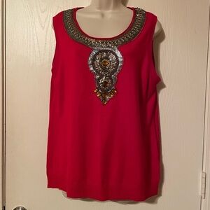 Joseph A. QU'EST-CEQUEC-EST Silk? Women’s Sz XL Red Stretch Beaded Tank Top